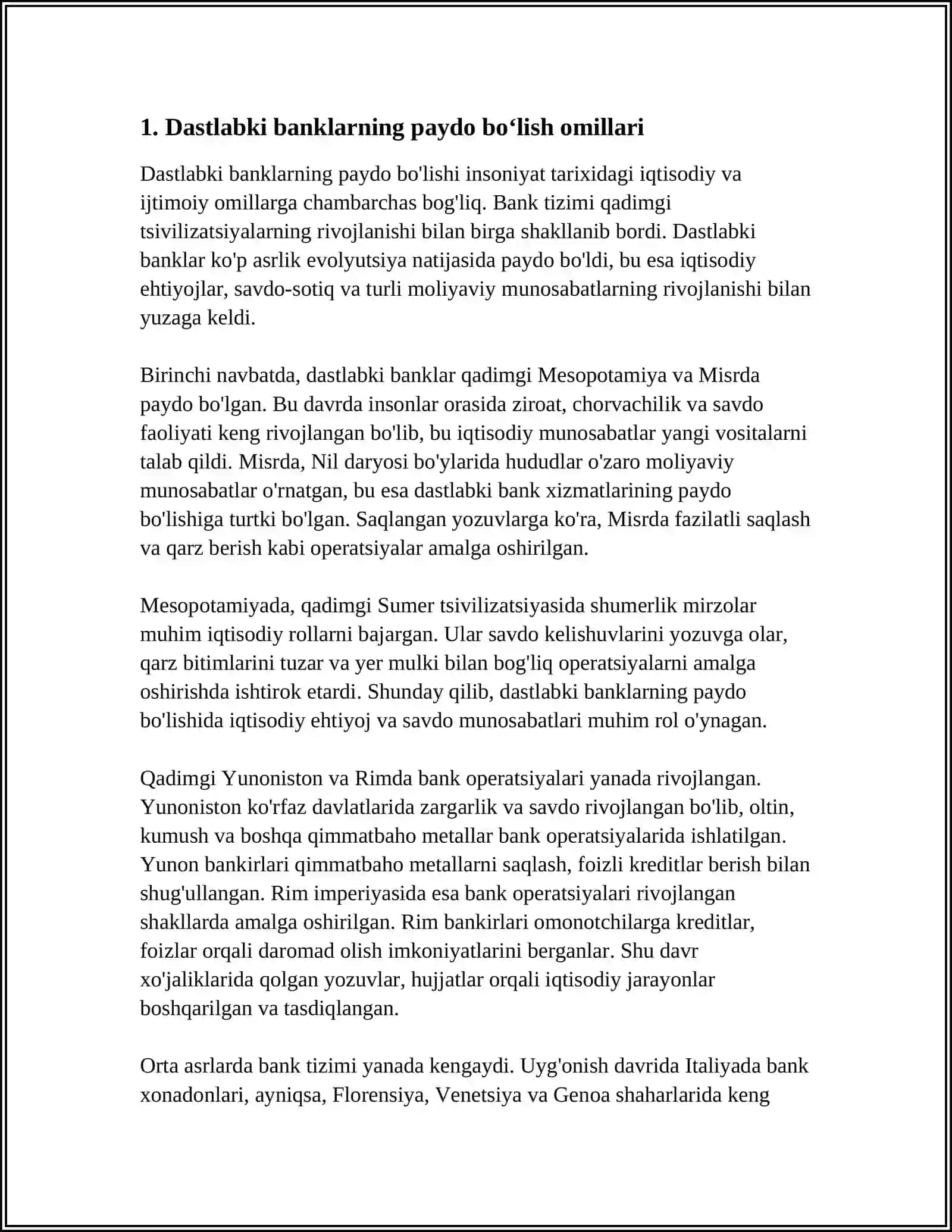 Dastlabki Banklarni Paydo boʻlishi va Ularning Operatsiyalari 3