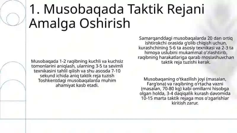 Dyuzdo kurashida taktik tayorgarlikni maqsadi va vazifalari 3