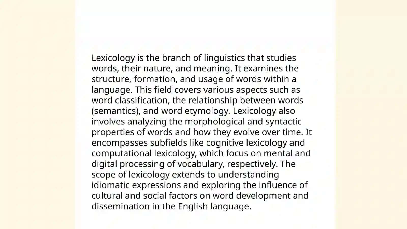 Lexicology va Semasiology, focusing on the word as central unit of language 3