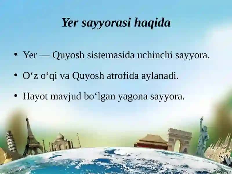 Yer va Quyosh haqida tasavvurlarini shakllantirish 3
