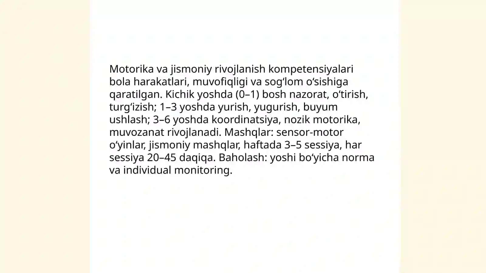 Motorika va jismoniy rivojlanish kompetensiyalari 3