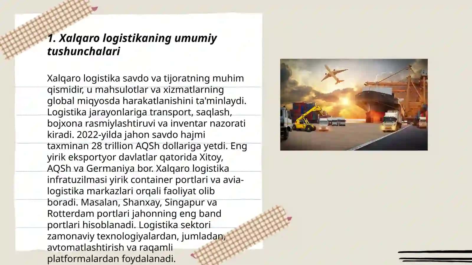 Xalqaro logistika va infratuzilma rivojlanishi:xalqaro savdoga tasiri 3