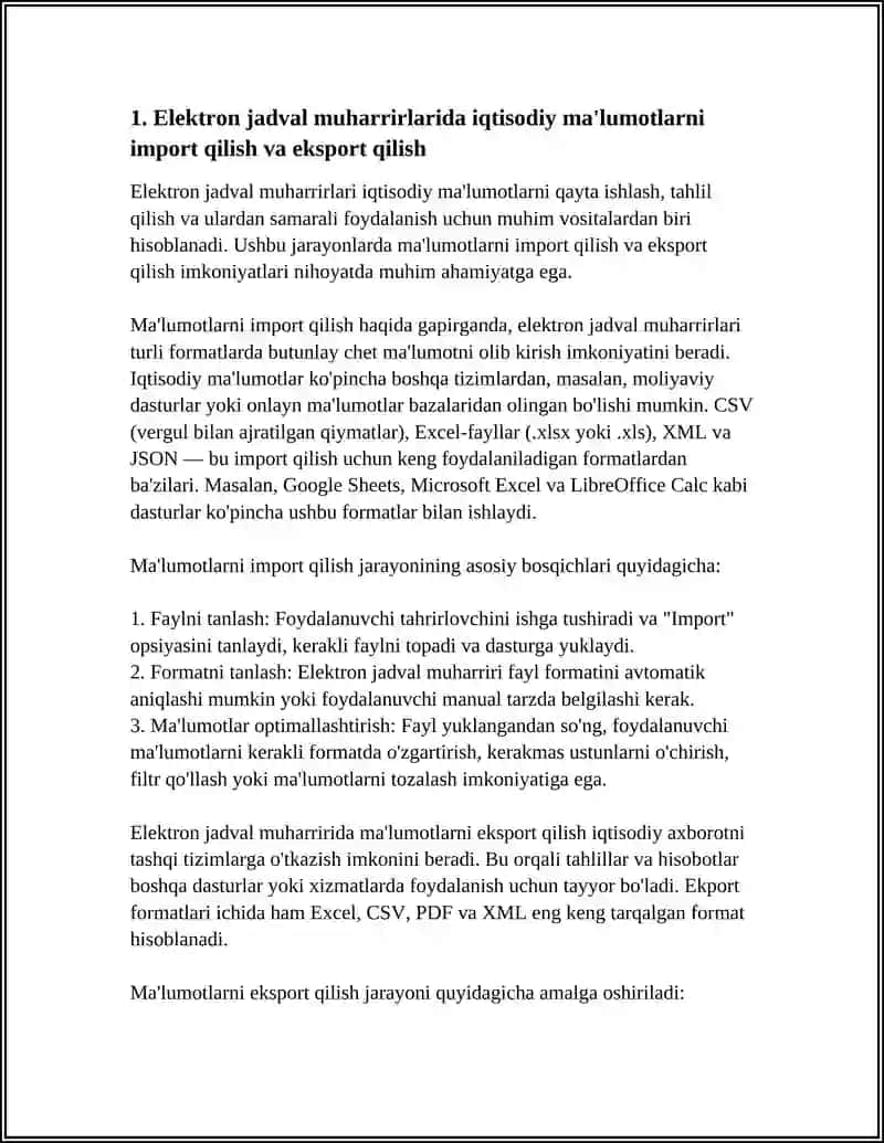 Elektron jadval muharrirlarida iqtisodiy ma'lumotlarni import qilish va eksport qilish 3