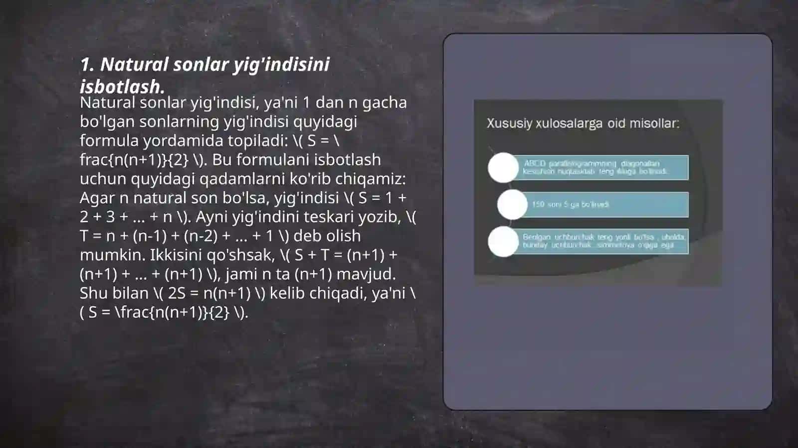 Matematik induksiya metodini qo'llashga oid misollar yechish 3