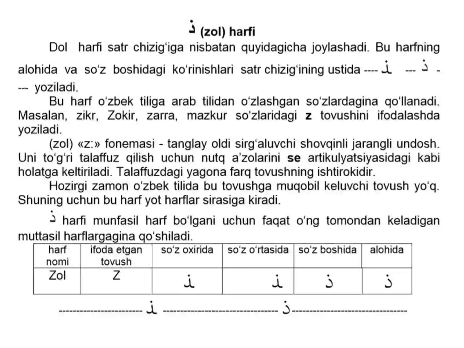 د(dol),ذ(zol),و(vov) harflari haqidat ushuncha 3