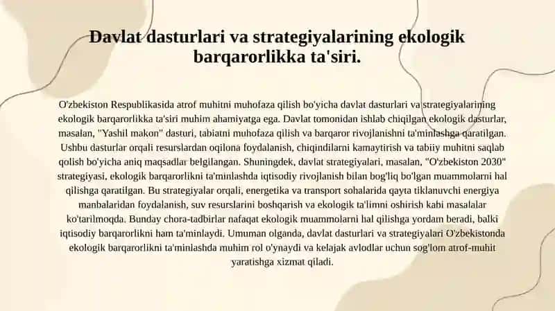 O'zbekiston Respublikasida atrof muxitni muxofaza qilish bo'yicha asosiy qonunlar va davlat qarorlari 3