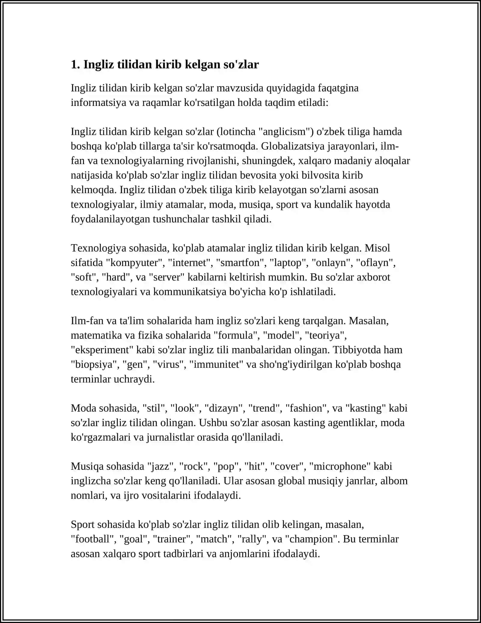 O'ZBEK TILIGA XOS BO'LMAGAN HARFLAR ISHTIROKIDAGI SO'ZLAR 3