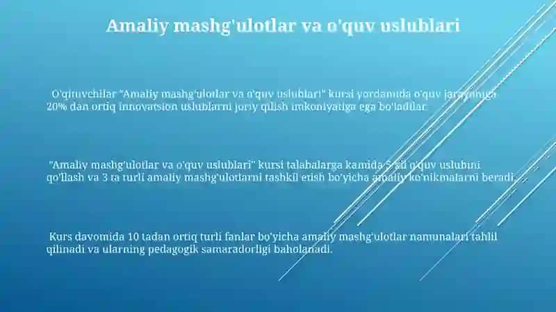 Amaliy mashg'ulotlar va o'quv uslublari kursi 3