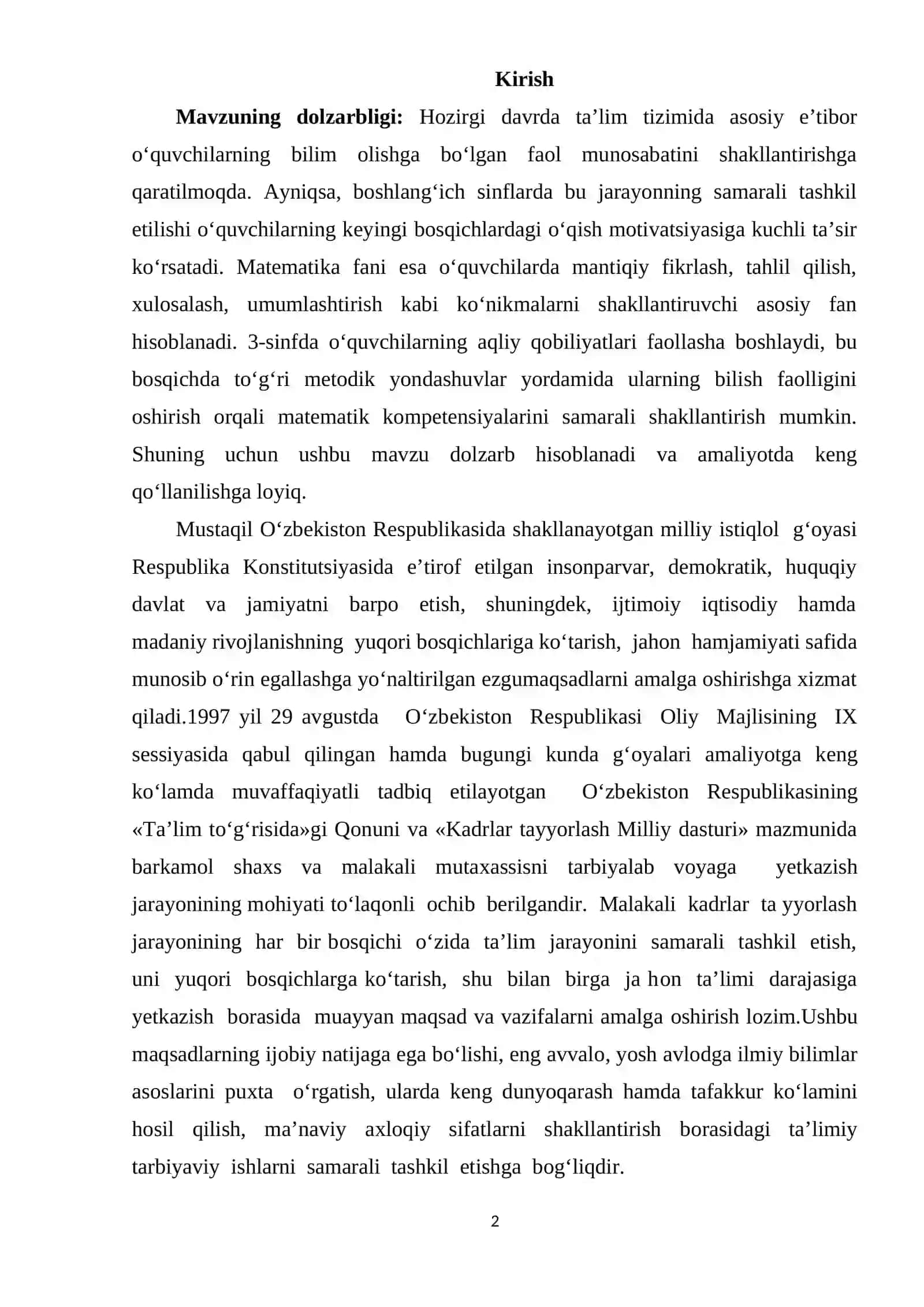 : 3-sinfda matematekadan o’quvchilarning bilish fa’olligini oshirish metodikasi KURS ISHI 3