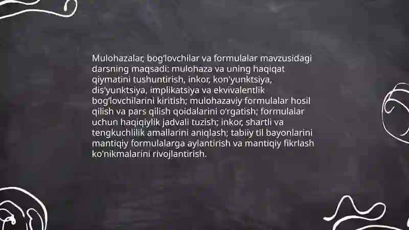 Mulohazalar matini bogʻlovchilar va formulalar 3