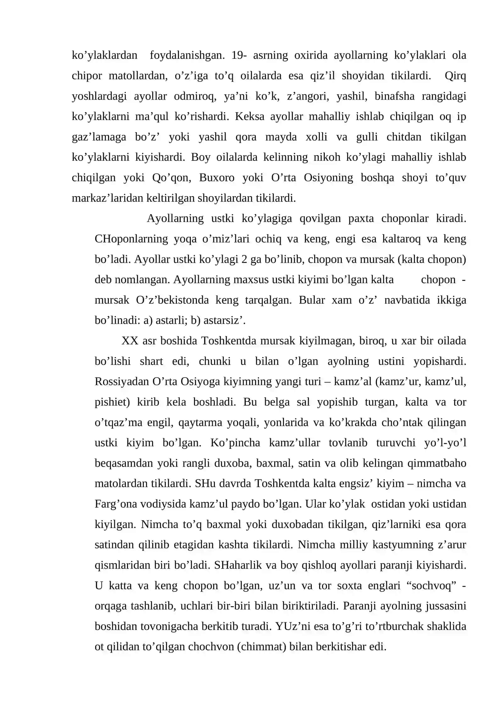 Milliy kiyimlar - chopon, yaktak, qiyiq va b. ularning tuz’ilishi va ulardаn foydalаnish. Tikish usullari 3