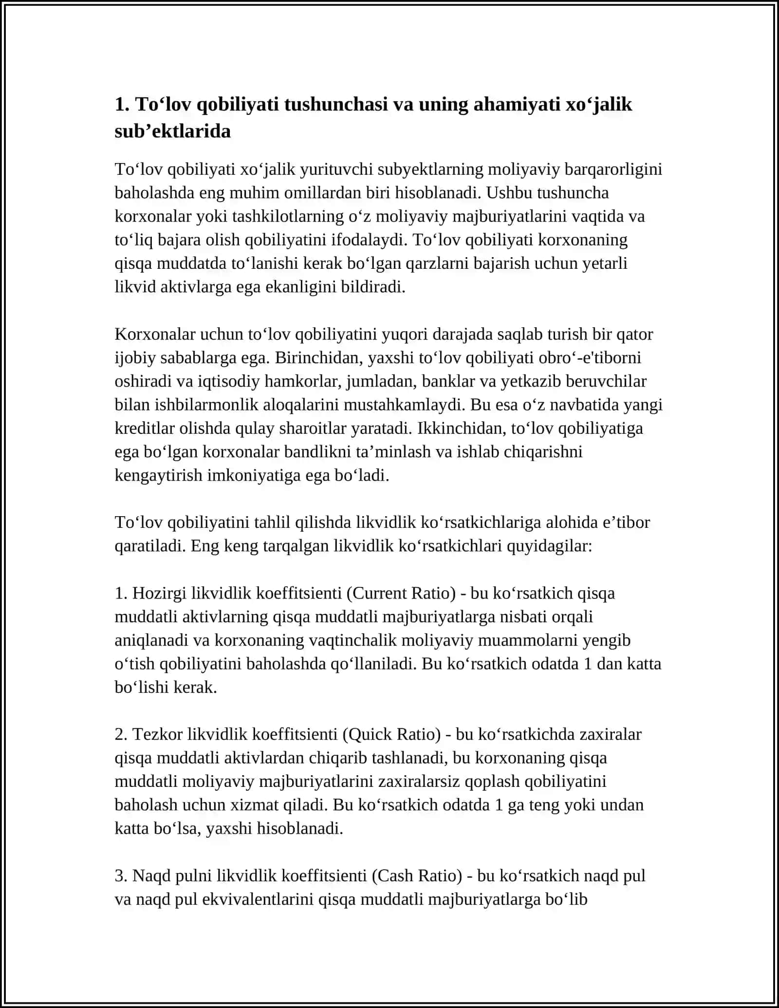 XOʻJALIK YURITUVCHI SUBʼEKTLAR TOʻLOV QOBILIYATINI TAHLILI 3