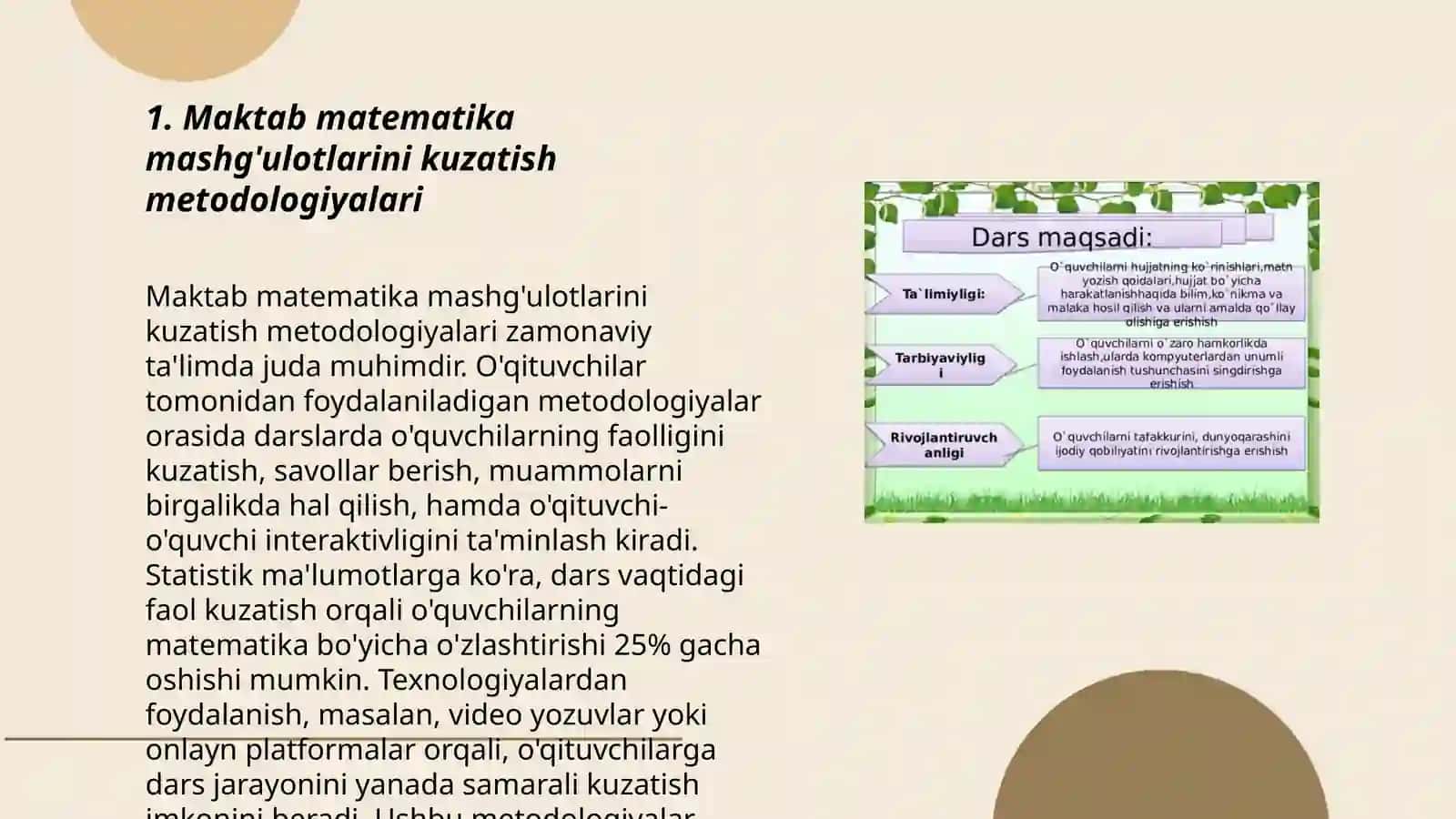 Matematika mashgʼulotlarini kuzatish va tahlil qilish 3