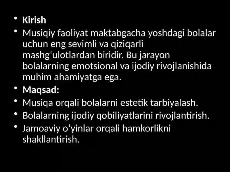 Maktabgacha yoshdagi bolalarning musiqiy faoliyati mazmuni 3