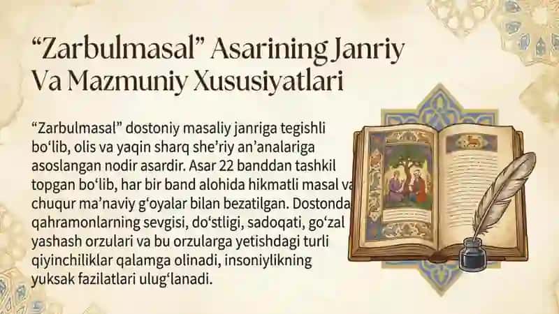 Gulxaniyning “Zarbulmasal” asarida ilgari surilgan gʻoyalar 3