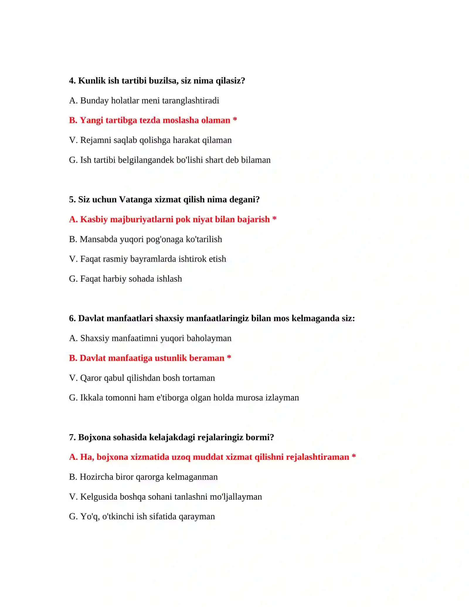 Bojxona ishga qabul qilish test savollari va javoblari 3
