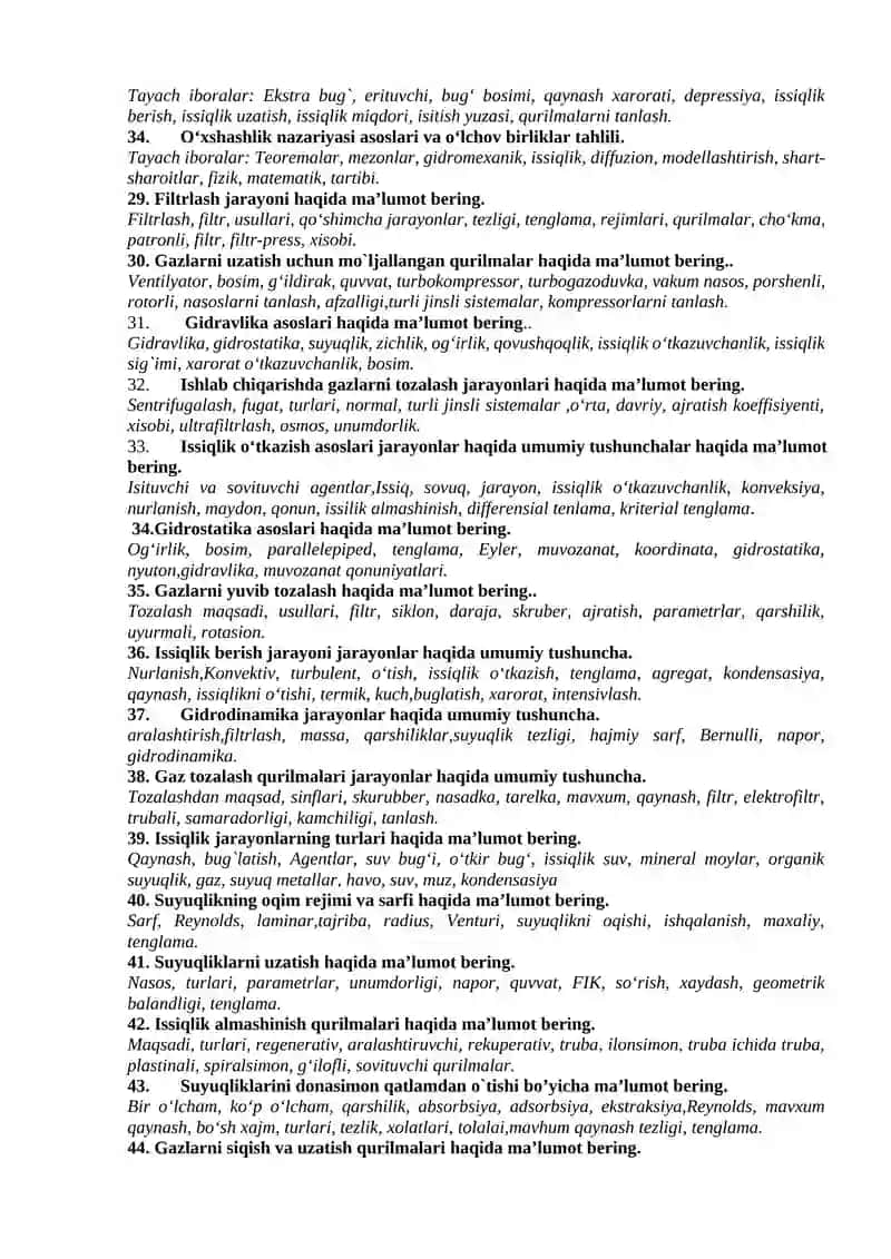 "Kimyoviy injiniring jarayonlari va qurilmalari" fanidan yakuniy davlat attestatsiya imtixoni uchun savollar 3