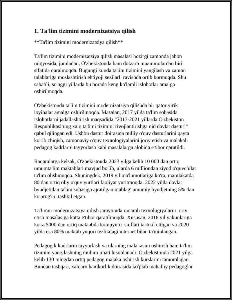 REFERAT Mavzu: OʻZBEKISTON RESPUBLIKASI TALIM ISLOHOTLAR 3