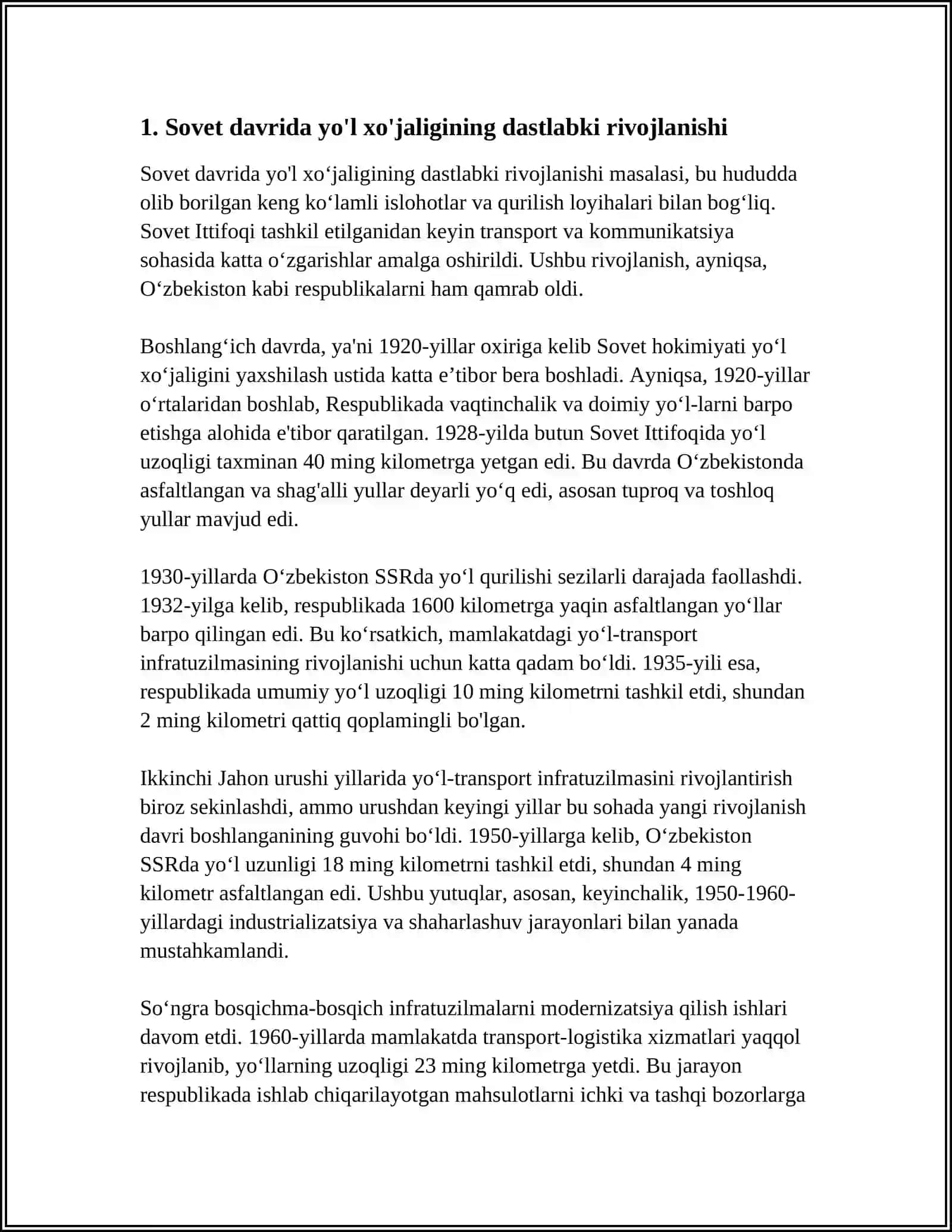 O'ZBEKISTONDA YO'L XO'JALIGINI RIVOJLANISHINING ASOSIY BOSQICHLARI 3