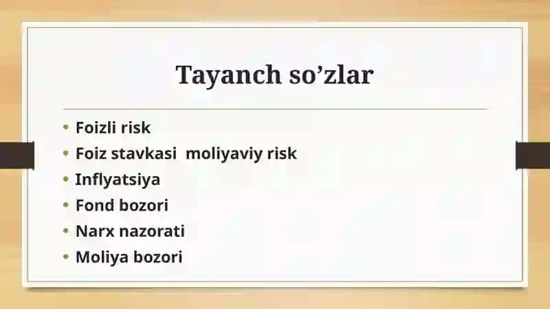 Foiz riski, foiz stavkalari, moliya bozorida foiz stavkalari 3