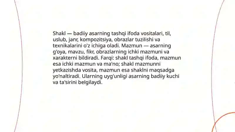 Badiiy asarda shakl va mazmun munosabatlari 3