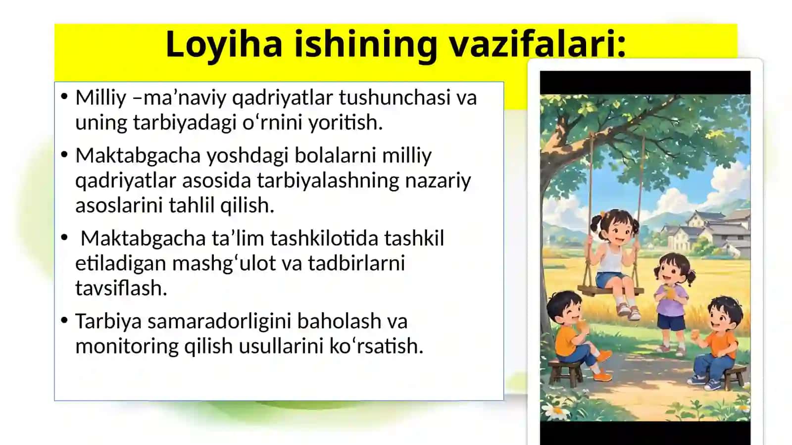 "YILNING ENG YAXSHI TARBIYACHISI" kasbiy ko'rik tanlovi uchun LOYIHA TAQDIMOTI 3