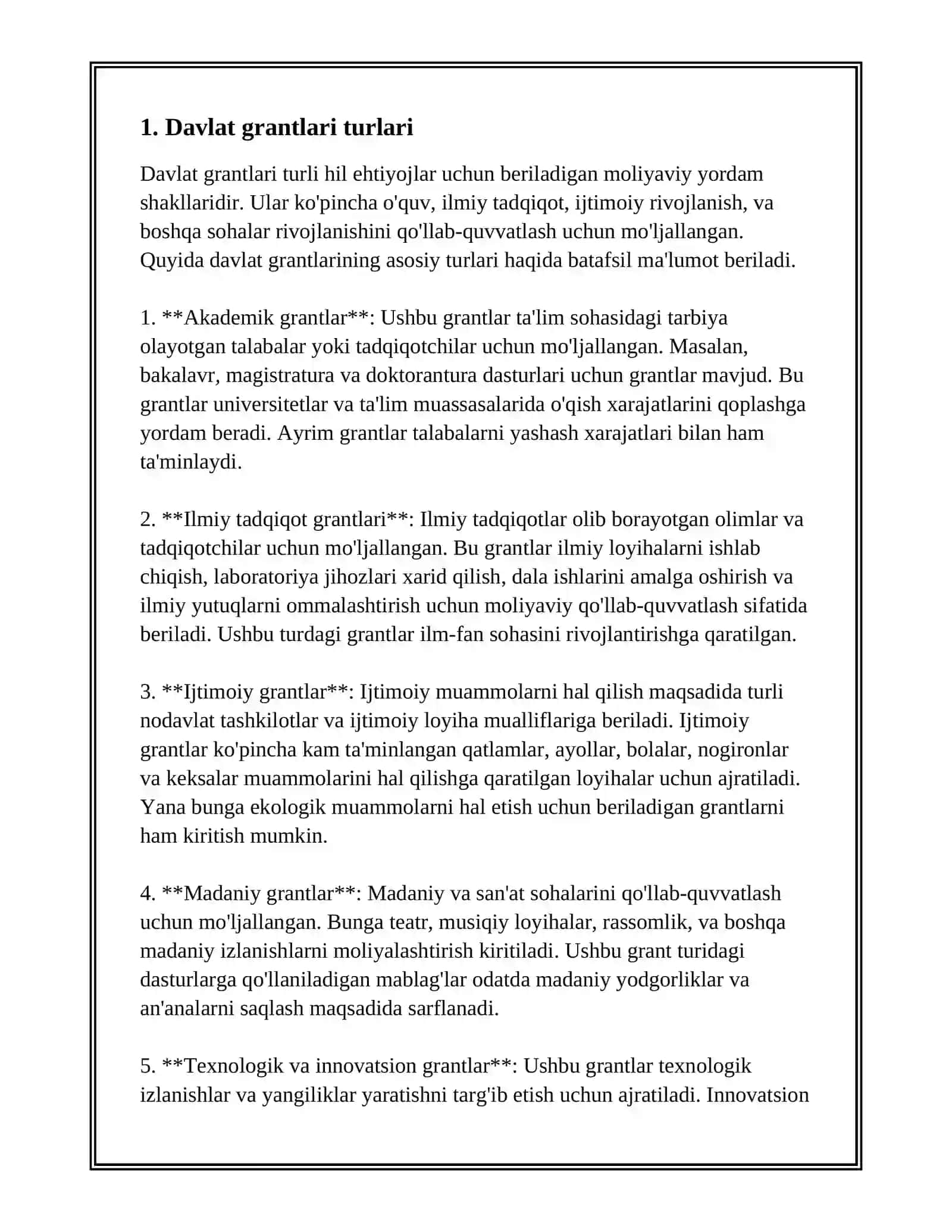 DAVLAT GRANTLARI VA INOVATSION LOYIHALARNI QO’LLAB-QUVVATLASH 3