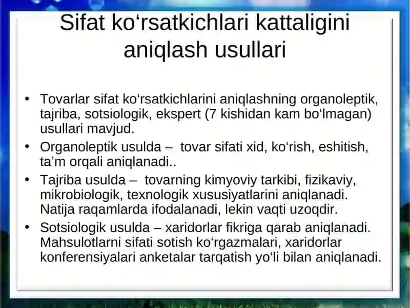 Sifat ko‘rsatkichlari kattaligini aniqlash usullari 3