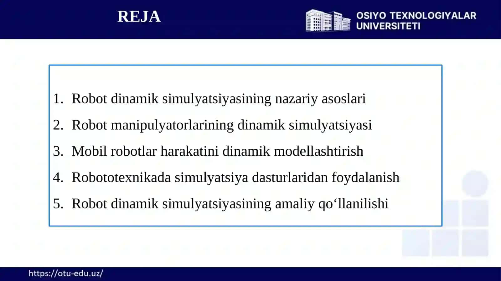 ROBOT DINAMIK SIMULYATSIYASI | ROBOTOTEXNIKA 3