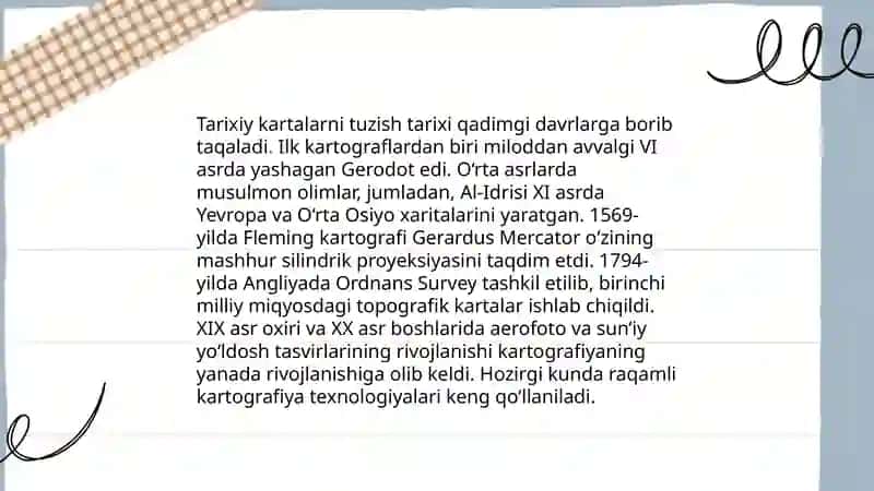 Tarixiy kartalarda hodisalarni kartagrafik tasvirlash usullarini o'rganish. 3