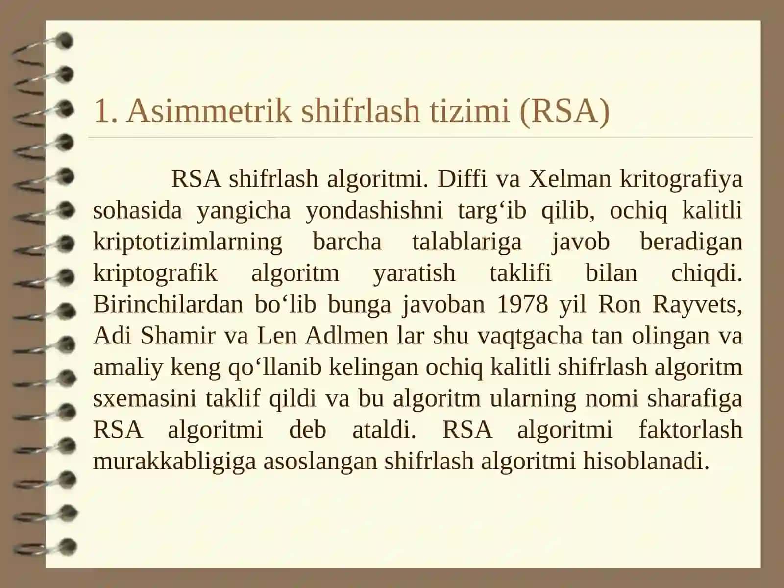Asimmetrik shifrlash. RSA shifrlash tizimi 3