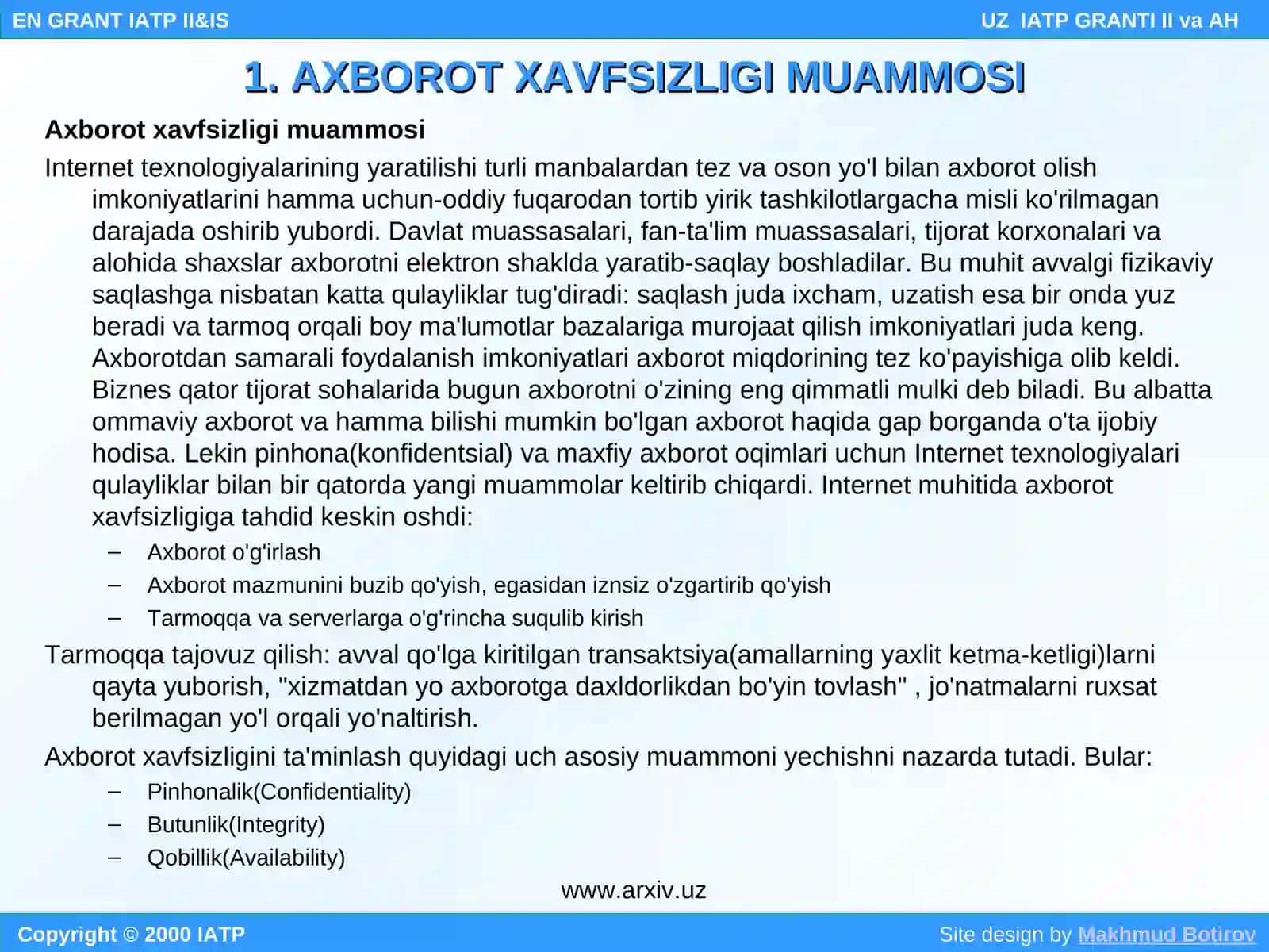 Axborot xavfsizligi muammosi 3