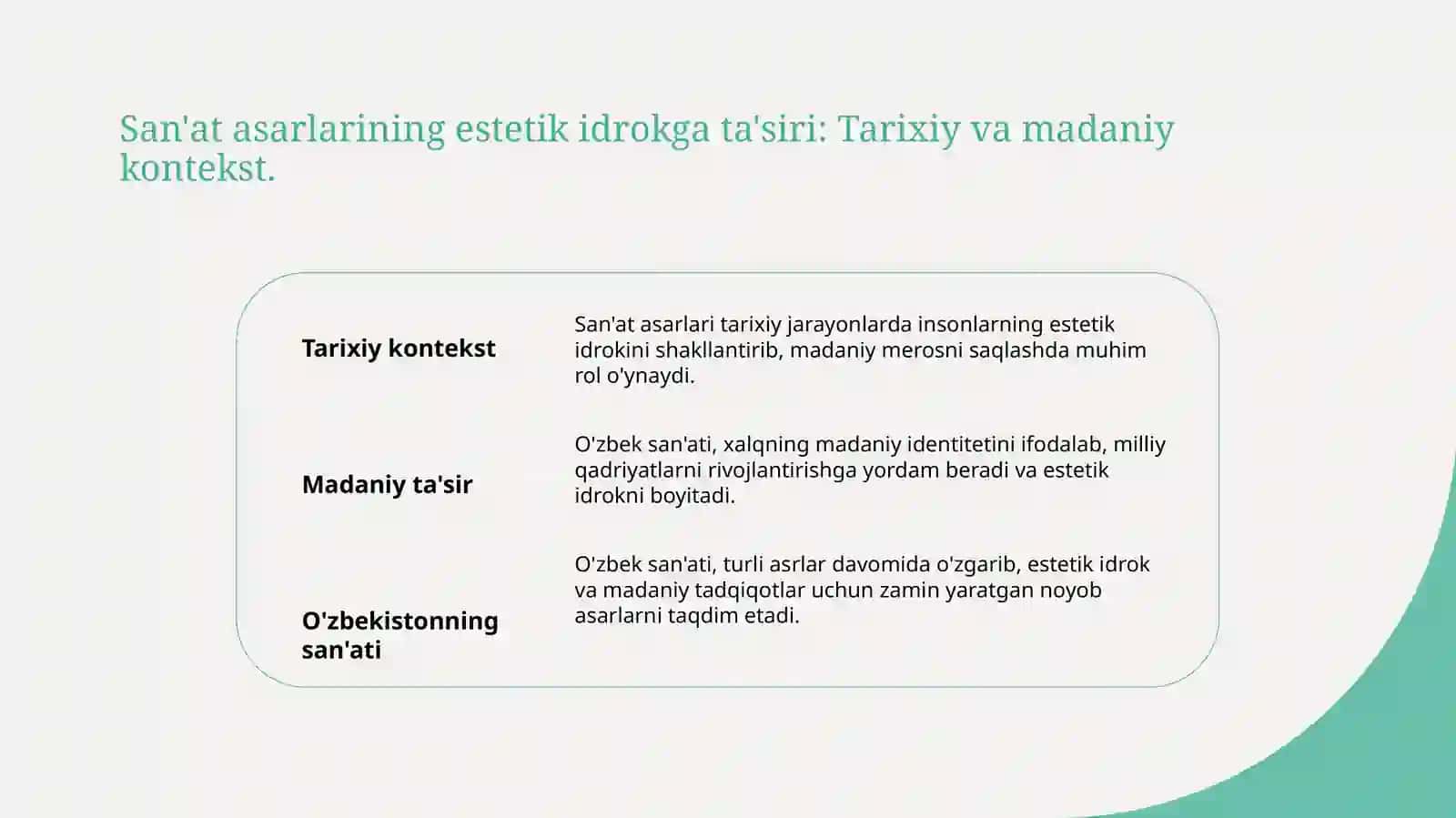 Dunyoni estetik idrok etishda san'at asarlarining ahamiyati 3