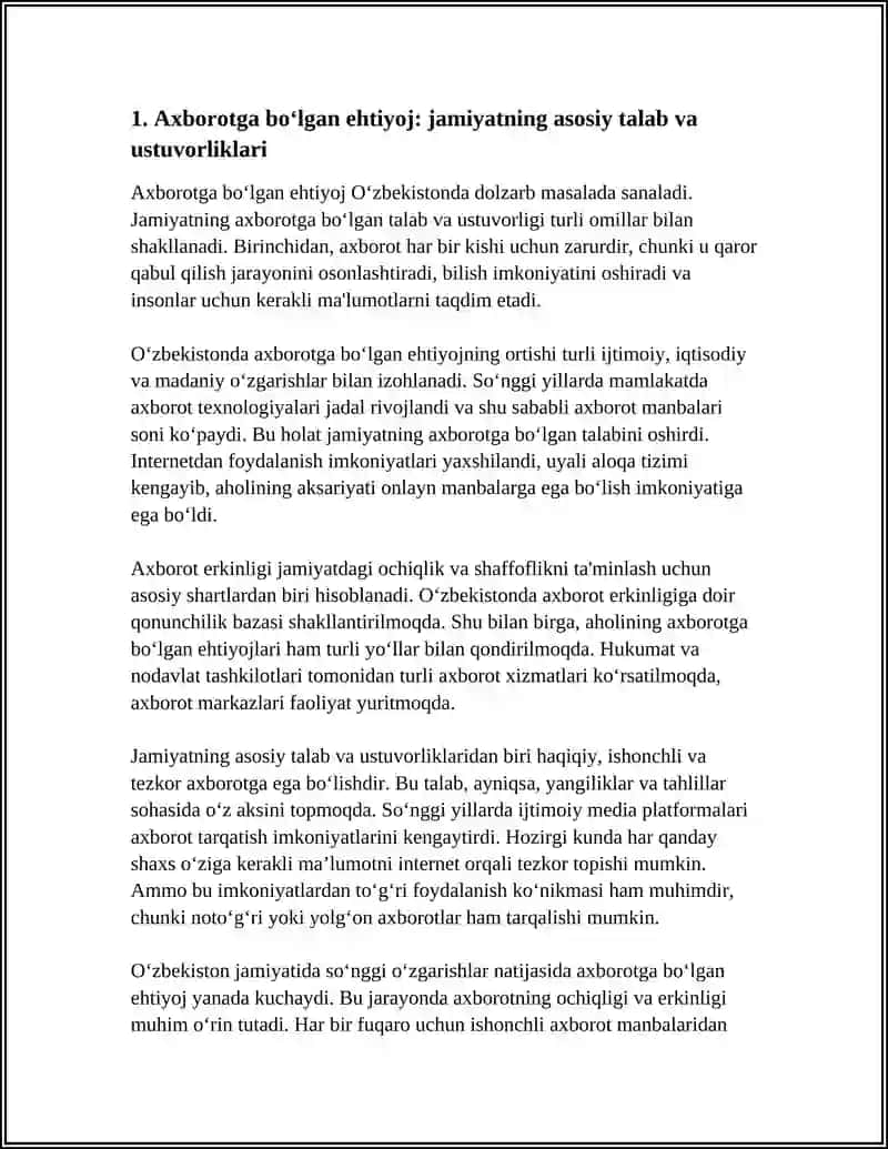 OʻZBEKISTONDA AXBOROTGA BOʻLGAN EXTIYOJ VA AXBOROT ERKINLIGI 3