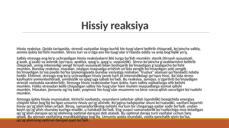 Insonning stressga reaksiyalarining turlari(darajalari) 3