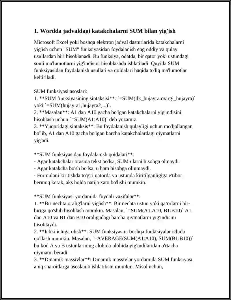 WORD MATN TAHRIRLAGICHIDA HISOBLASH ISHLARINI BAJARISH 3