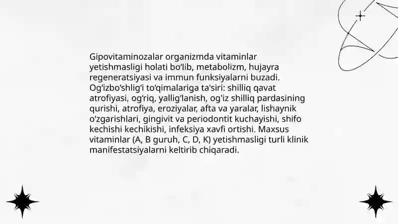 Gipovitaminozlar va ularni og‘izbo‘shlig‘i to‘qimalarida namoyon bo‘lishi 3