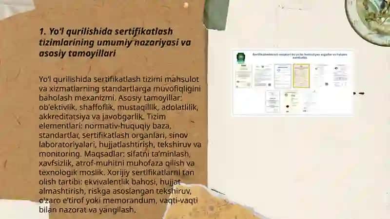 Yo‘l qurilishida sertifikatlash tizimlarining umumiy nazariyasi va asosiy tamoyillari 3