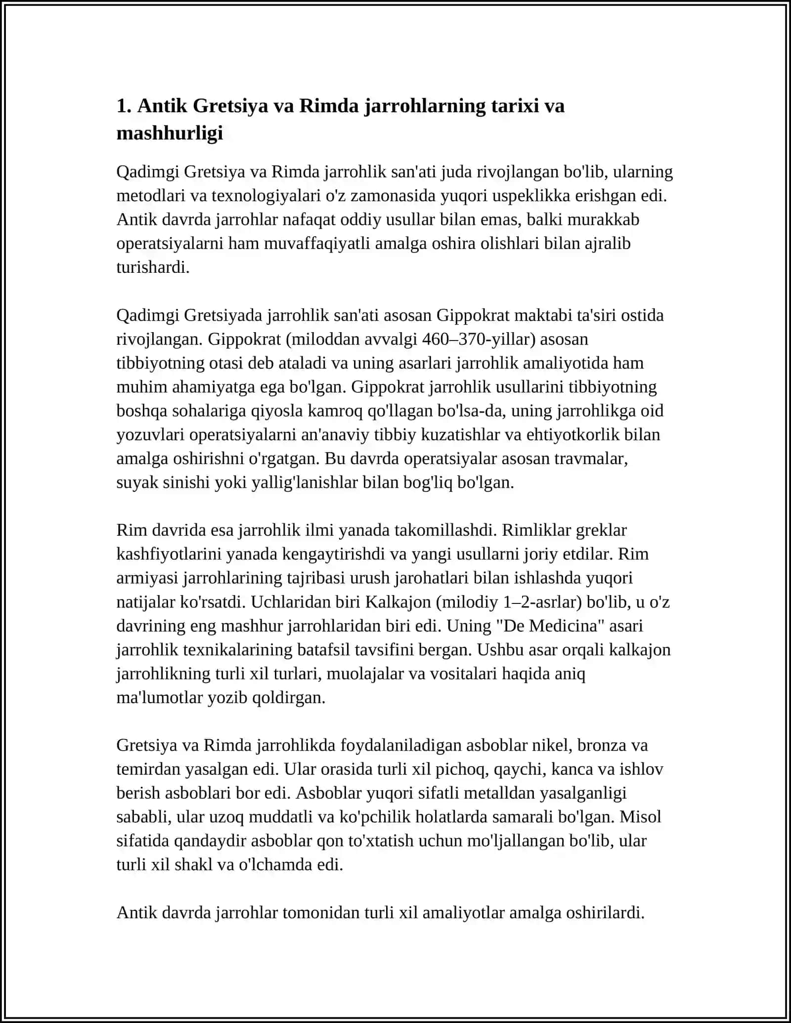 QADIMGI GRETSIYA VA RIMDA JARROHLIK USULLARI.ANTIK DAVRI TEXNOLOGIYALARI 3