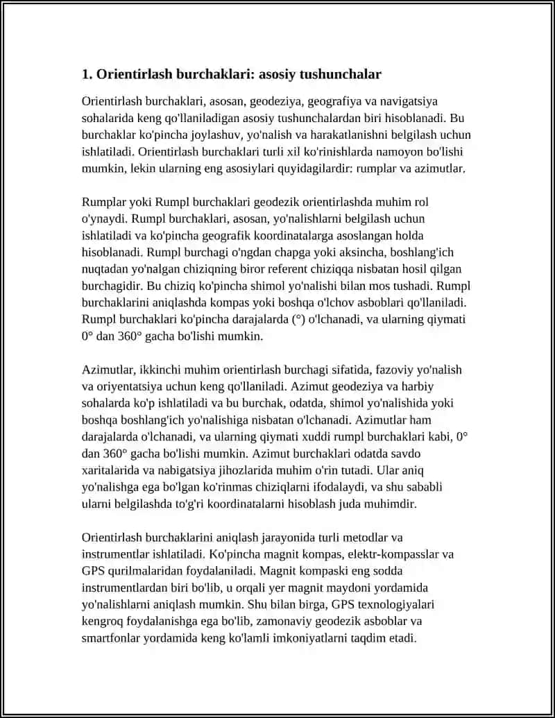 ORINTEIRLASH BURCHAKLARI RUMP VA AZIMUTLAR 3