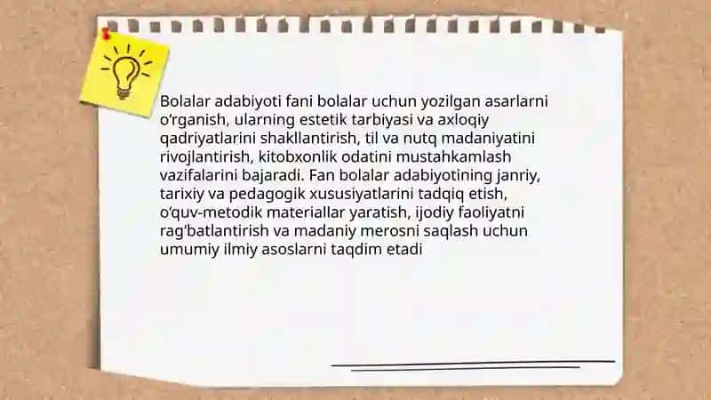 Adabiyot (bolalar adabiyoti)fanining maqsad va vazifalari,bolalar kitobxonligi 3