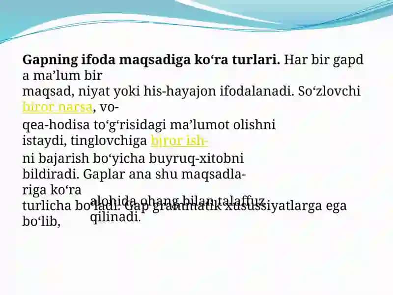 Gapning ifoda maqsadi ko'raturlari 3