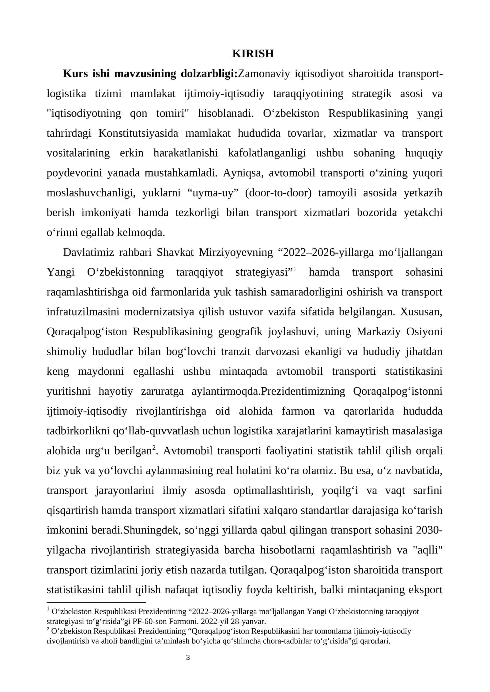 Avtomobil transporti statistikasi (Qoraqalpog‘iston Respublikasi misolida) 3