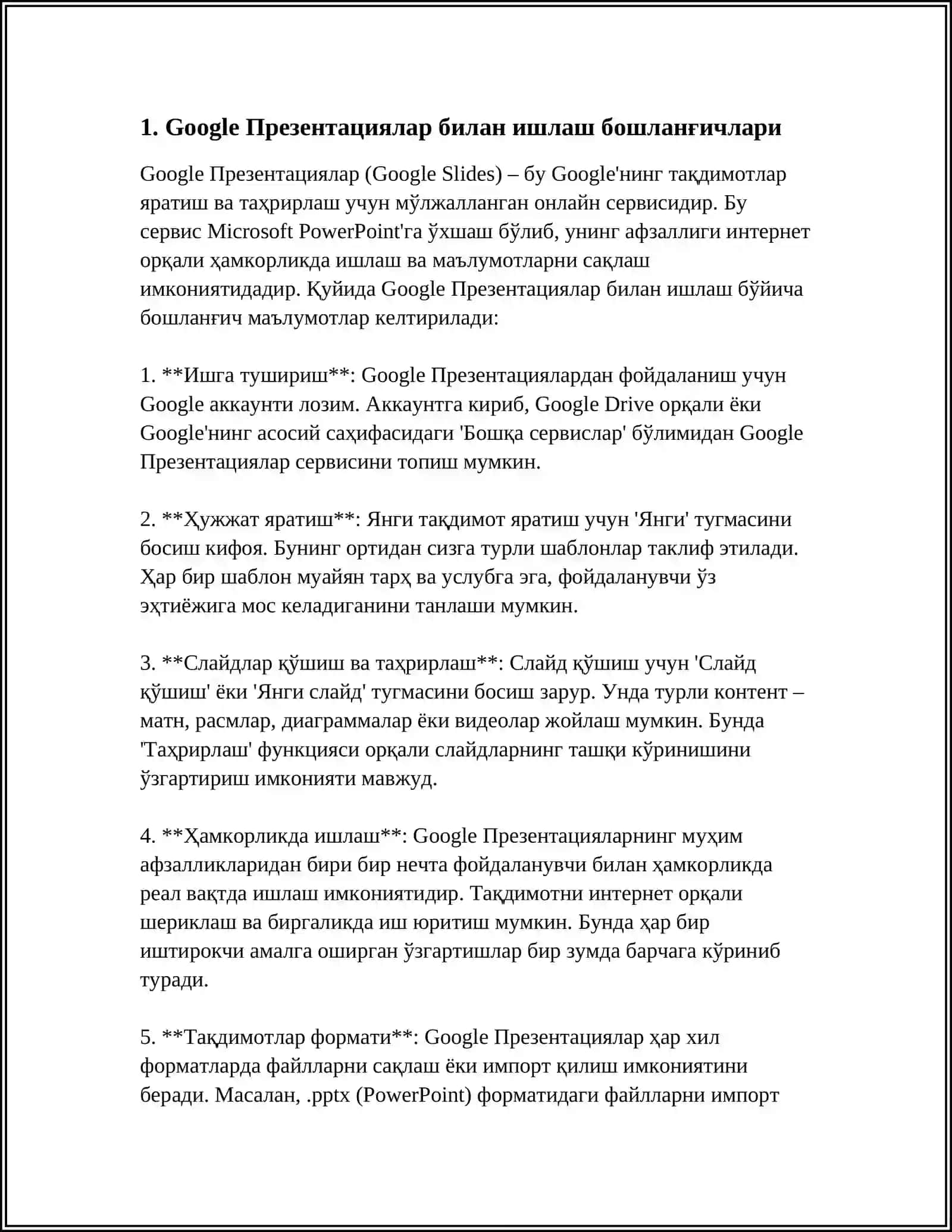 GOOGLE ПРЕЗЕНТАЦИИ – TAQDIMOTLAR YARATISH UCHUN BULUT XIZMAT 3