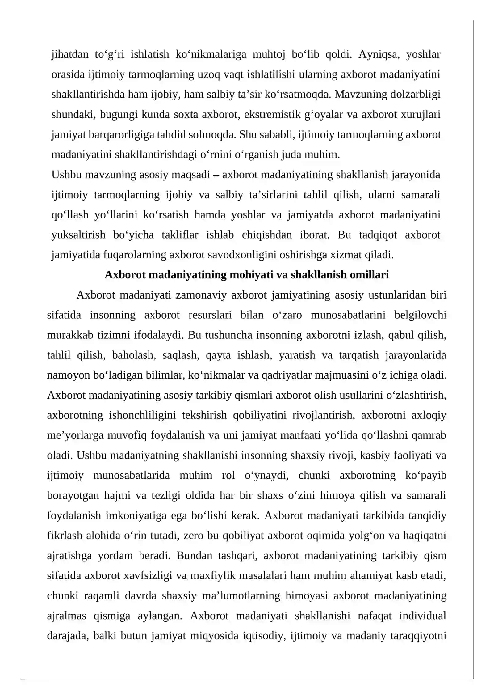 Axborot madaniyati shakillanishida ijtimoiy tarmoqlarning o’rni 3