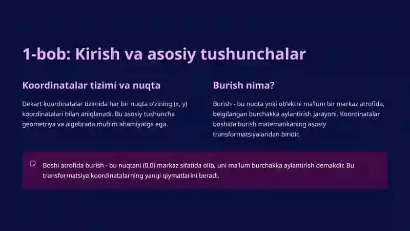 Nuqtani koordinatalar boshi atrofida burish 1 3