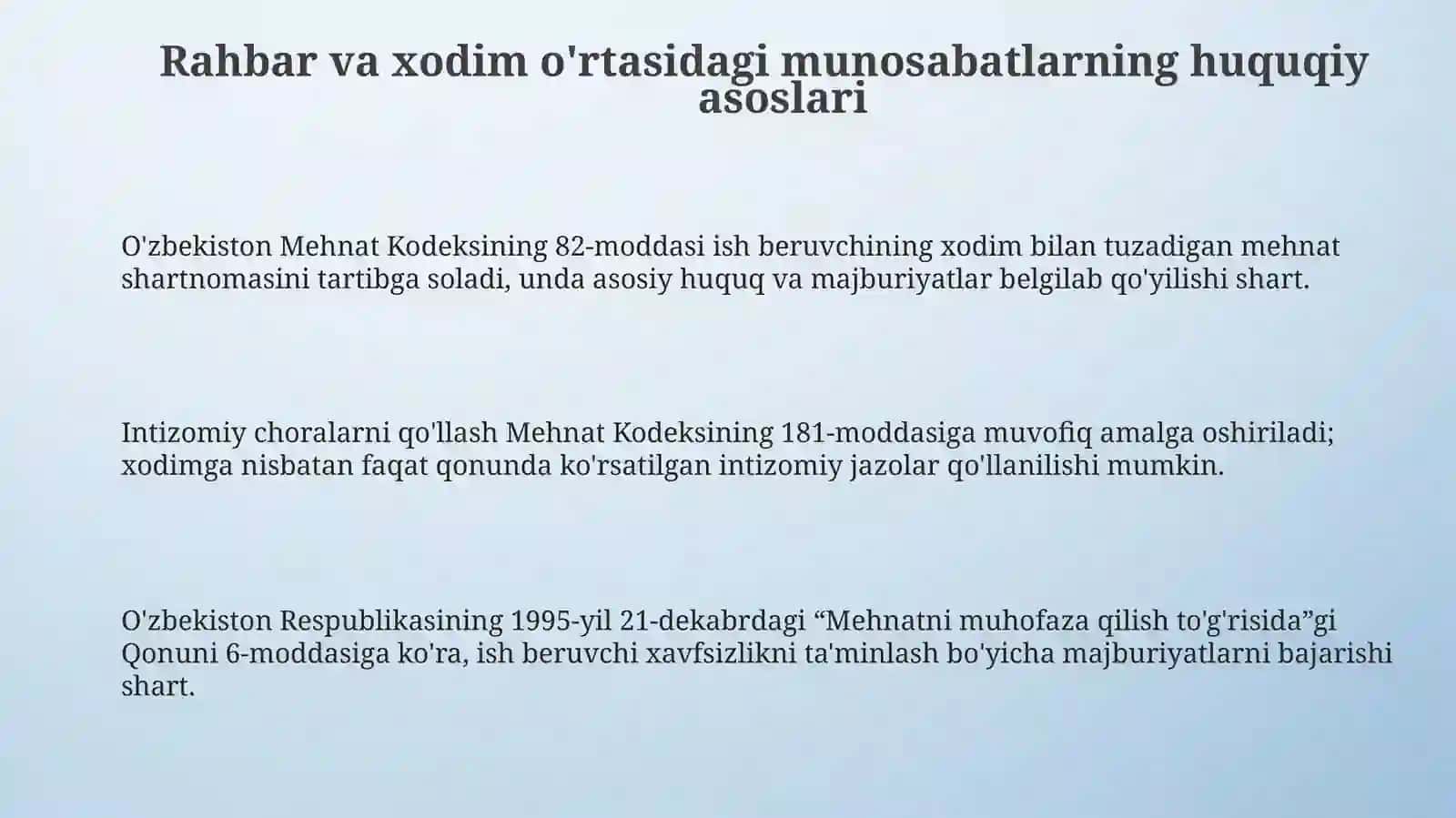 Rahbar va xodim munosabatlarning huquqiy asoslari 3