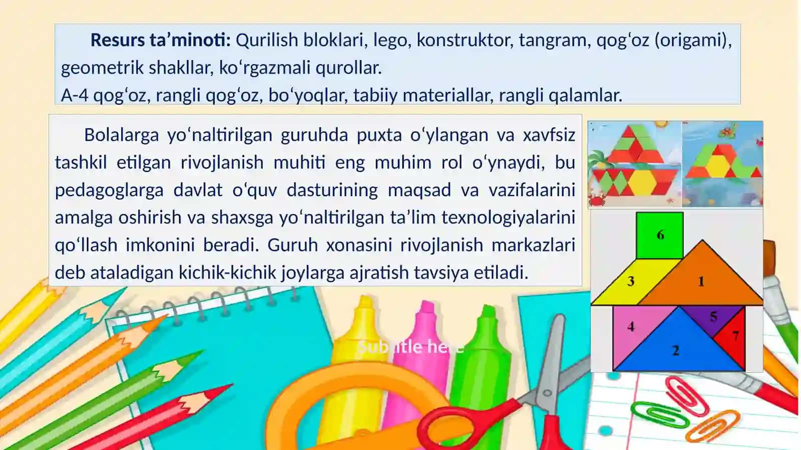 Maktabgacha ta'lim muassasalarida tasviriy faoliyat mashg'ulotlari jihozlariga qo'yiladigan talablar. 3