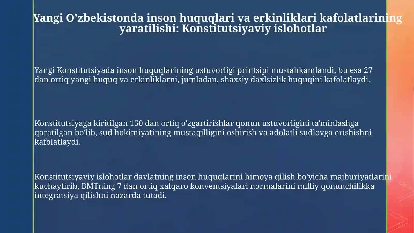 Yangi O'zbekistonda inson huquqlari va erkinliklari kafolatlarining yaratilishi 3