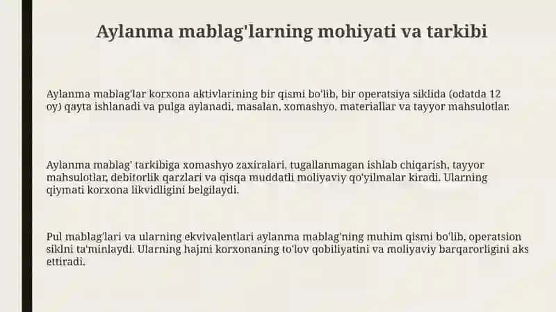 Aylanma mablag'larning samarali foydalanishi 3